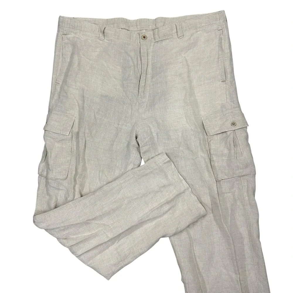 Tommy Bahama Linen Cargo Pants Mens Large 42X32 Gray Drawstring Relax Light